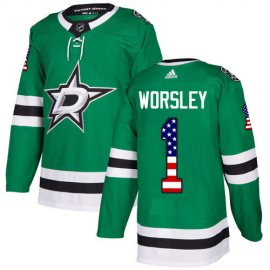Adidas Dallas Stars #1 Gump Worsley Green Home Authentic USA Flag Stitched NHL Jersey