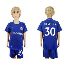 Chelsea #30 David Luiz Blue Home Kid Soccer Club Jersey