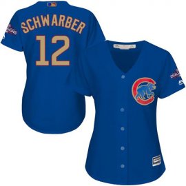 Chicago Cubs #12 Kyle Schwarber Blue 2017 Gold Program Cool Base Womens Stitched MLB Jersey