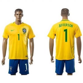 Brazil #1 Jefferson Home Soccer Country Jersey