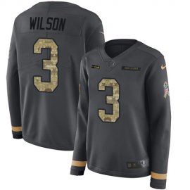 Nike Seattle Seahawks #3 Russell Wilson Anthracite Salute to Service Womens Stitched NFL Limited Therma Long Sleeve Jersey