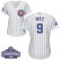 Chicago Cubs #9 Javier Baez White(Blue Strip) Home 2016 World Series Champions Womens Stitched MLB Jersey