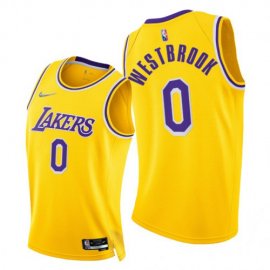 Nike Los Angeles Lakers #0 Russell Westbrook Mens 2021-22 75th Diamond Anniversary NBA Jersey Gold Mens
