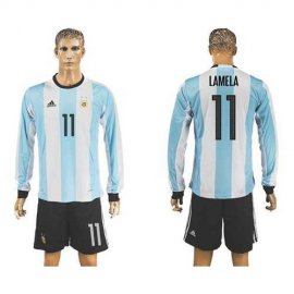 Argentina #11 Lamela Home Long Sleeves Soccer Country Jersey