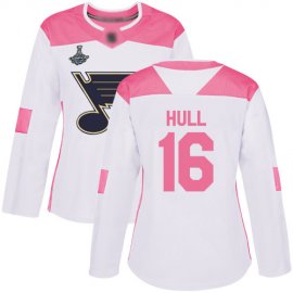 Adidas St. Louis Blues #16 Brett Hull White/Pink Authentic Fashion Stanley Cup Champions Womens Stitched NHL Jersey