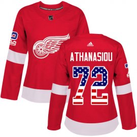 Adidas Detroit Red Wings #72 Andreas Athanasiou Red Home Authentic USA Flag Womens Stitched NHL Jersey
