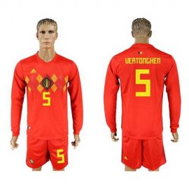 Belgium #5 Vertonghen Red Home Long Sleeves Soccer Country Jersey