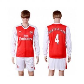 Arsenal #4 Mertesacker Red Home Long Sleeves Soccer Club Jersey