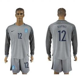 Greece #12 Kapino Grey Goalkeeper Long Sleeves Soccer Country Jersey