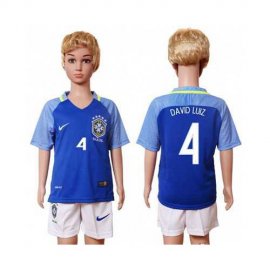 Brazil #4 David Luiz Away Kid Soccer Country Jersey