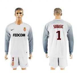 Monaco #1 Subasic White Goalkeeper Long Sleeves Soccer Club Jersey