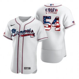 Atlanta Braves #54 Max Fried Mens Nike White Fluttering USA Flag Limited Edition Authentic MLB Jersey