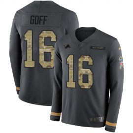 Detroit Lions #16 Jared Goff Anthracite Salute to Service Mens Stitched NFL Limited Therma Long Sleeve Jersey