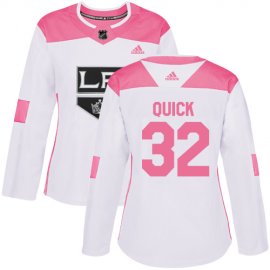 Adidas Los Angeles Kings #32 Jonathan Quick White/Pink Authentic Fashion Womens Stitched NHL Jersey