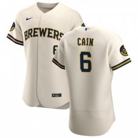 Milwaukee Brewers #6 Lorenzo Cain Mens Nike Cream Home 2020 Authentic Player MLB Jersey