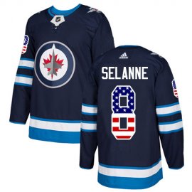 Adidas Winnipeg Jets #8 Teemu Selanne Navy Blue Home Authentic USA Flag Stitched NHL Jersey