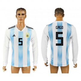 Argentina #5 GAGO Home 2018 FIFA World Cup Long Sleeve Thailand Soccer Jersey