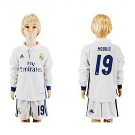 Real Madrid #19 Modric Home Long Sleeves Kid Soccer Club Jersey