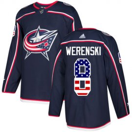 Adidas Columbus Blue Jackets #8 Zach Werenski Navy Blue Home Authentic USA Flag Stitched NHL Jersey