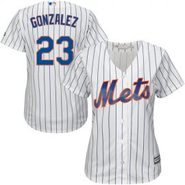 New York Mets #23 Adrian Gonzalez White(Blue Strip) Home Womens Stitched MLB Jersey