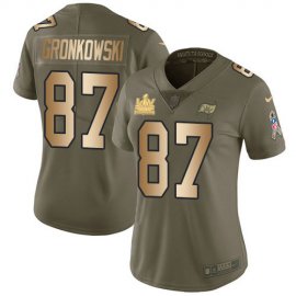 Nike Tampa Bay Buccaneers #87 Rob Gronkowski Olive/Gold Womens Super Bowl LV Champions Patch Stitched NFL Limited 2017 Salute To Service Jersey