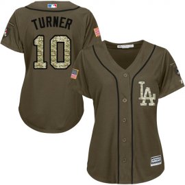Los Angeles Dodgers #10 Justin Turner Green Salute to Service Womens Stitched MLB Jersey