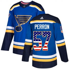 Adidas St. Louis Blues #57 David Perron Blue Home Authentic USA Flag Stitched NHL Jersey