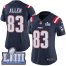 Nike New England Patriots #83 Dwayne Allen Navy Blue Super Bowl LIII Bound Womens Stitched NFL Limited Rush Jersey