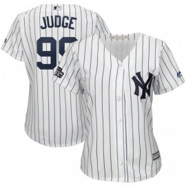 New York Yankees #99 Aaron Judge Majestic Womens 2019 London Series Cool Base Player JerseyWhite Navy