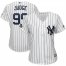 New York Yankees #99 Aaron Judge Majestic Womens 2019 London Series Cool Base Player JerseyWhite Navy