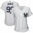 New York Yankees #99 Aaron Judge Majestic Womens 2019 London Series Cool Base Player JerseyWhite Navy