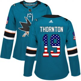 Adidas San Jose Sharks #19 Joe Thornton Teal Home Authentic USA Flag Womens Stitched NHL Jersey