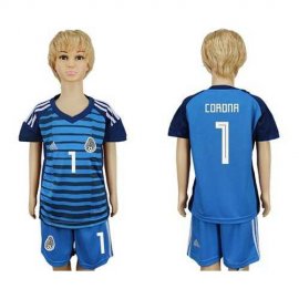 Mexico #1 Corona Blue Goalkeeper Kid Soccer Country Jersey