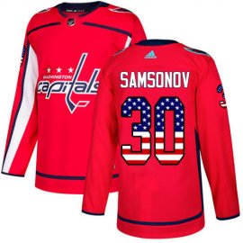 Adidas Washington Capitals #30 Ilya Samsonov Red Home Authentic USA Flag Stitched Youth NHL Jersey