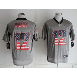 Nike New England Patriots #12 Tom Brady Grey Mens Stitched NFL Elite USA Flag Fashion Jersey