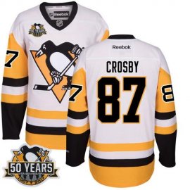 Pittsburgh Penguins #87 Sidney Crosby White/Black CCM Throwback 50th Anniversary Stitched NHL Jersey
