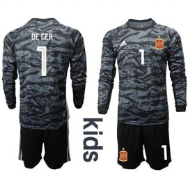 Spain #1 De Gea Black Long Sleeves Goalkeeper Kid Soccer Country Jersey