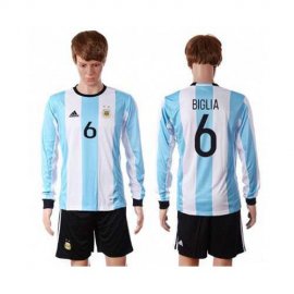 Argentina #6 Biglia Home Long Sleeves Soccer Country Jersey