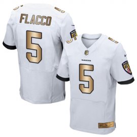 Nike Baltimore Ravens #5 Joe Flacco White Mens Stitched NFL New Elite Gold Jersey