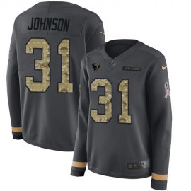Nike Houston Texans #31 David Johnson Anthracite Salute to Service Womens Stitched NFL Limited Therma Long Sleeve Jersey