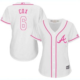 Atlanta Braves #6 Bobby Cox White/Pink Fashion Womens Stitched MLB Jersey