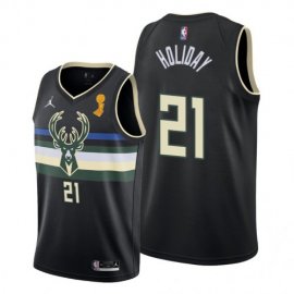 Milwaukee Milwaukee Bucks #21 Jrue Holiday 2021 NBA Finals Champions Swingman Statement Edition Jersey Black Mens