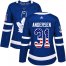 Adidas Toronto Maple Leafs #31 Frederik Andersen Blue Home Authentic USA Flag Womens Stitched NHL Jersey
