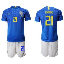 Brazil #21 Firmino Blue Soccer Country Jersey
