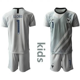 France #1 Lloris Grey Goalkeeper Kid Soccer Country Jersey