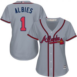 Atlanta Braves #1 Ozzie Albies Grey Road Womens Stitched MLB Jersey