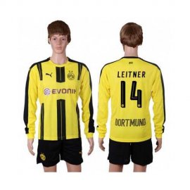 Dortmund #14 Leitner Home Long Sleeves Soccer Club Jersey