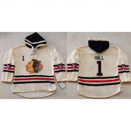 Chicago Blackhawks #1 Glenn Hall Cream Heavyweight Pullover Hoodie Stitched NHL Jersey
