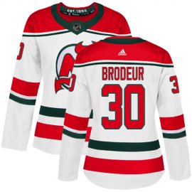 Adidas New Jersey Devils #30 Martin Brodeur White Alternate Authentic Womens Stitched NHL Jersey