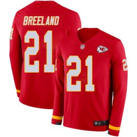 Mens Kansas City Chiefs #21 Bashaud Breeland Red Team Color Mens Stitched NFL Limited Therma Long Sleeve Jersey